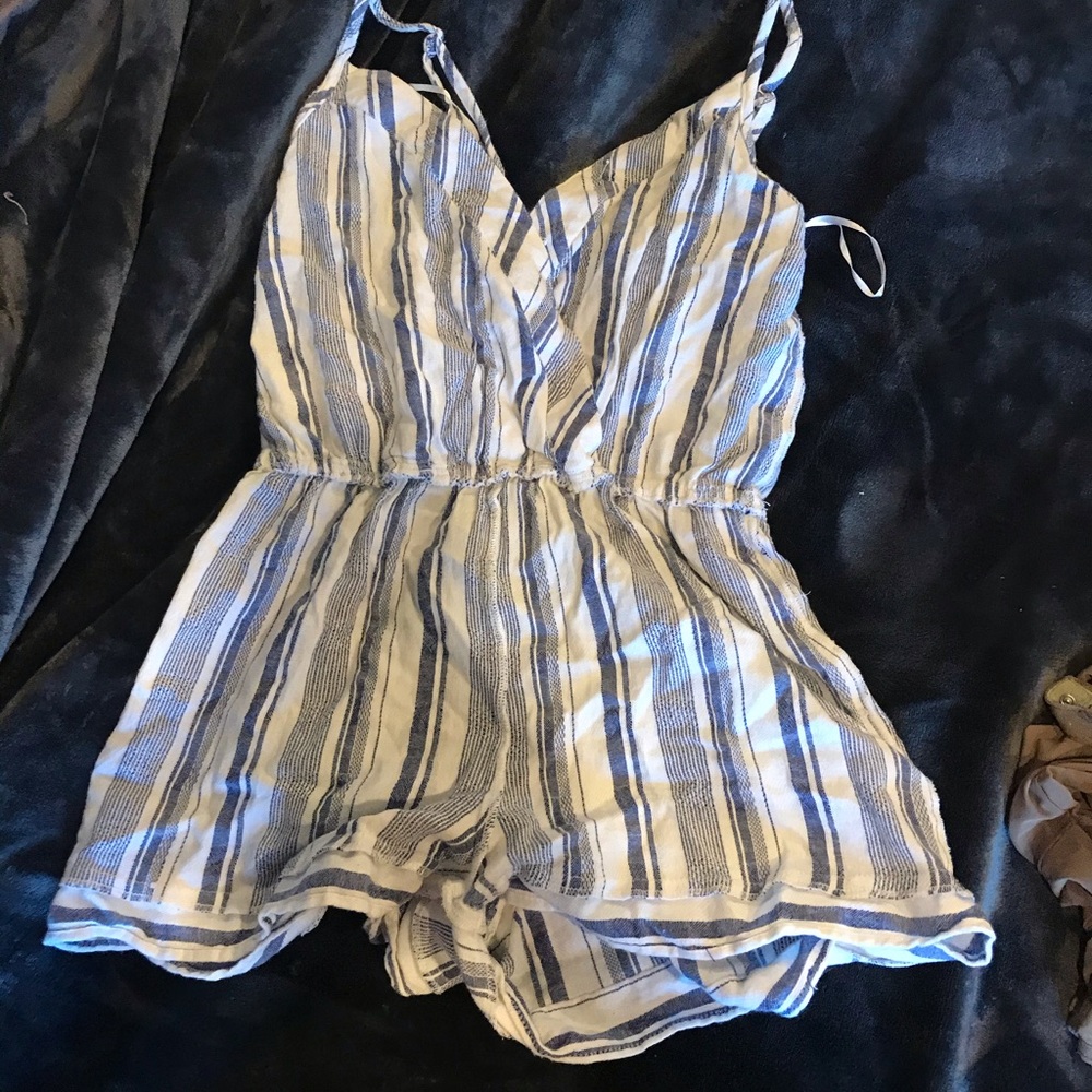 Blue and white stripped romper